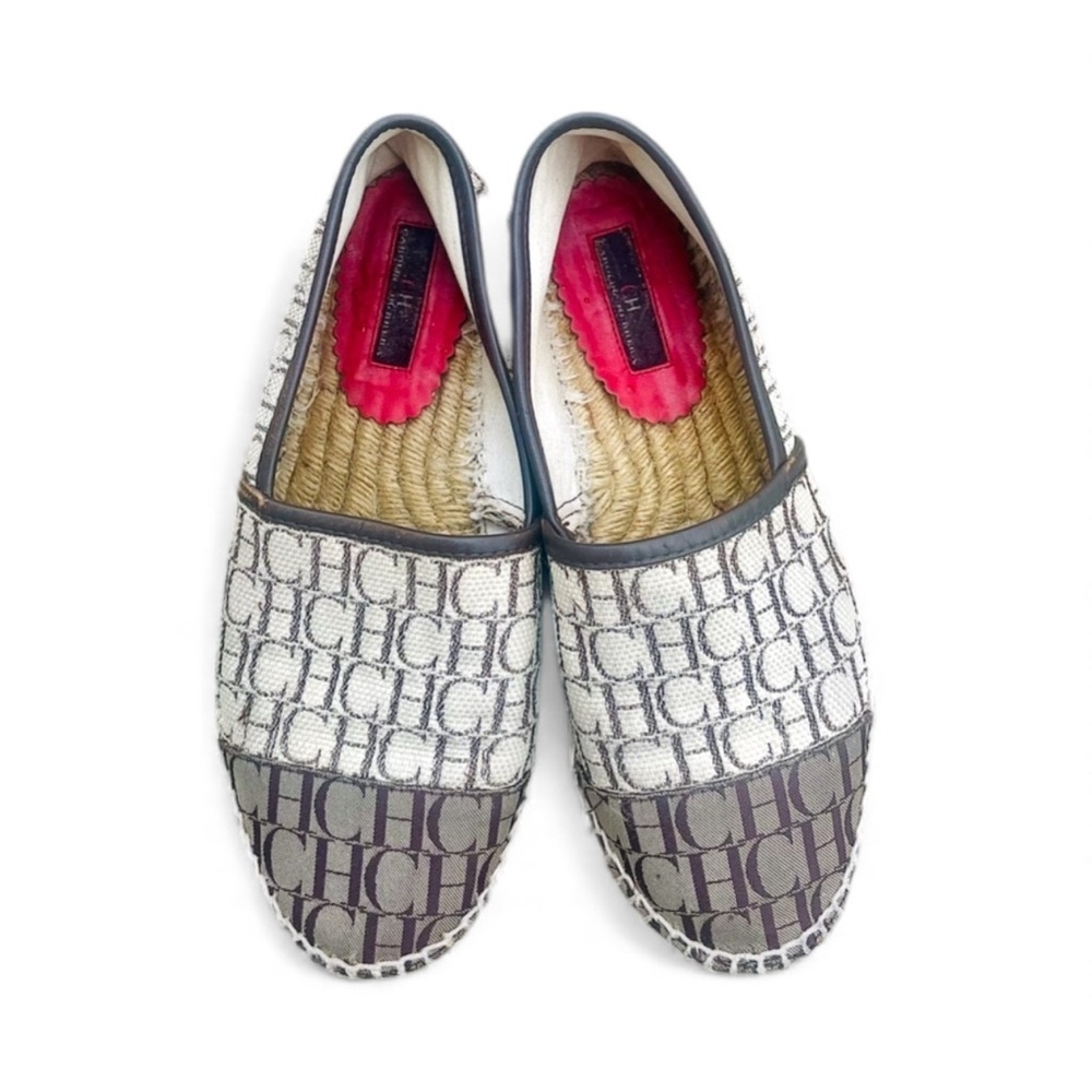 Carolina Herrera Gray and Cream CH Logo Espadrilles 39/8